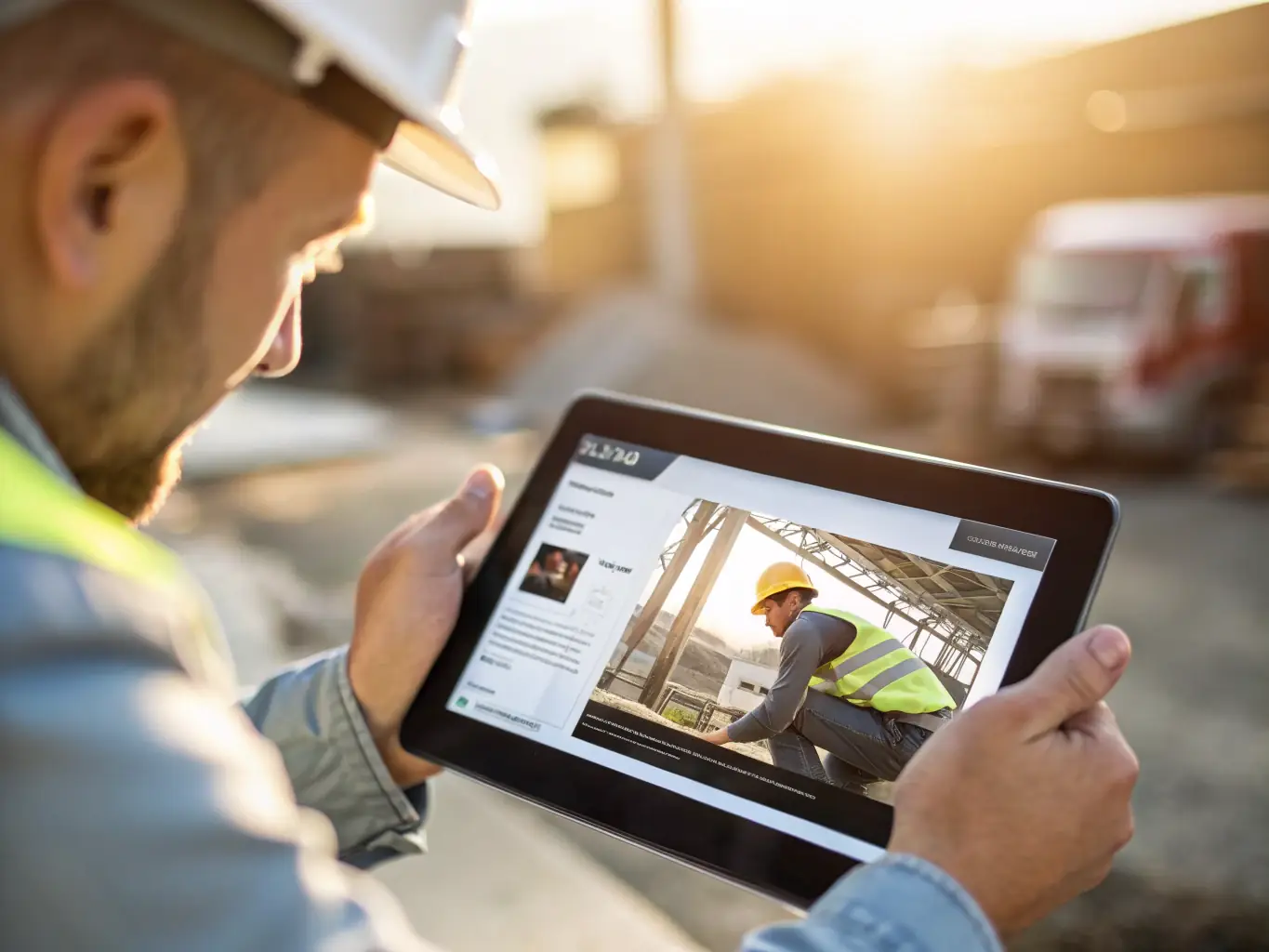 A close-up shot of a VisiTrack mobile form being filled out on a tablet in a construction site, emphasizing the form's user-friendly interface and practical application in the field.
